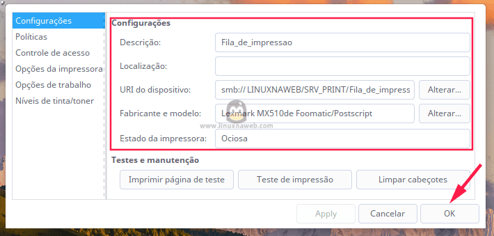 Configurando o Linux em fila de impressão
